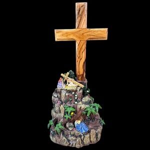 Thomas Kinkade Olive Wood Cross In His Grace Bradford Exchange - Lights Up/Works